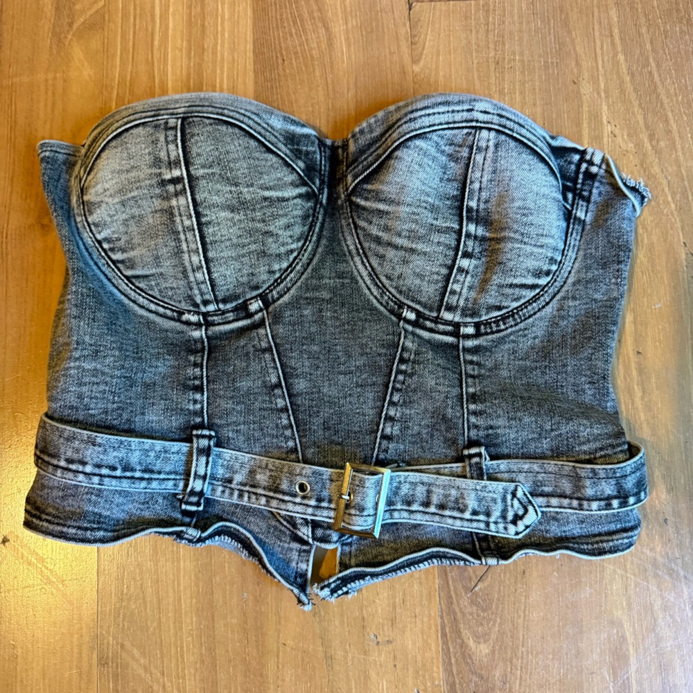 Charcoal Denim Bustier Top with Belt